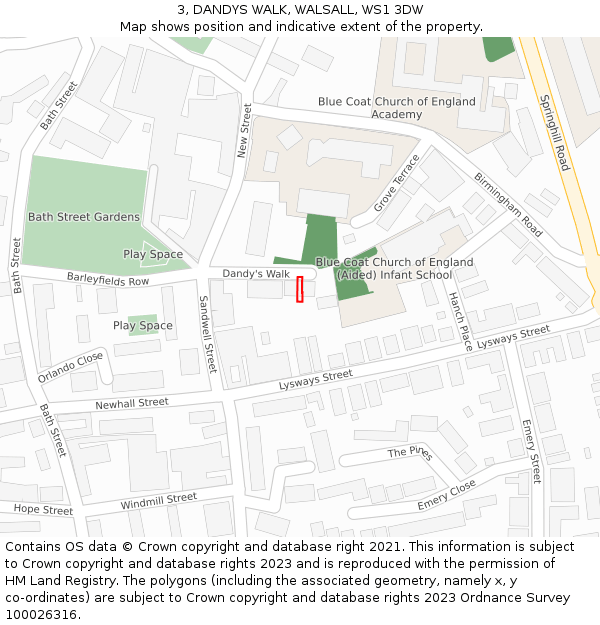 3, DANDYS WALK, WALSALL, WS1 3DW: Location map and indicative extent of plot