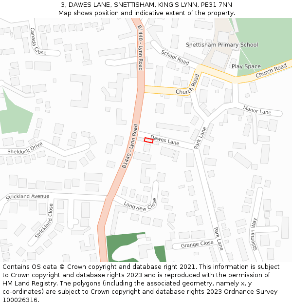 3, DAWES LANE, SNETTISHAM, KING'S LYNN, PE31 7NN: Location map and indicative extent of plot
