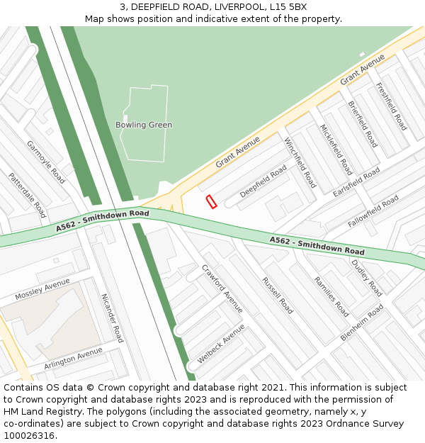 3, DEEPFIELD ROAD, LIVERPOOL, L15 5BX: Location map and indicative extent of plot
