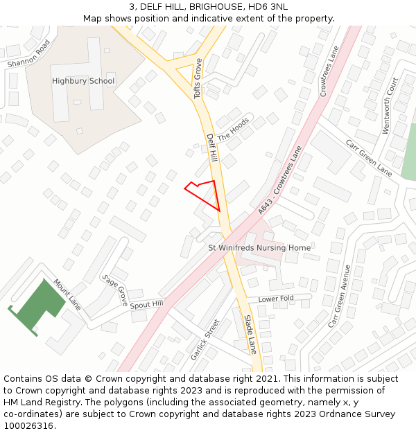 3, DELF HILL, BRIGHOUSE, HD6 3NL: Location map and indicative extent of plot