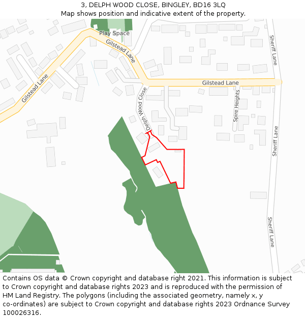 3, DELPH WOOD CLOSE, BINGLEY, BD16 3LQ: Location map and indicative extent of plot