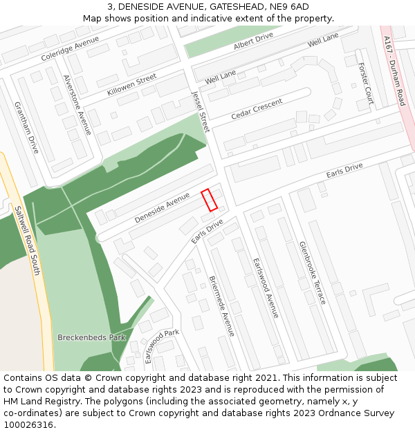 3, DENESIDE AVENUE, GATESHEAD, NE9 6AD: Location map and indicative extent of plot