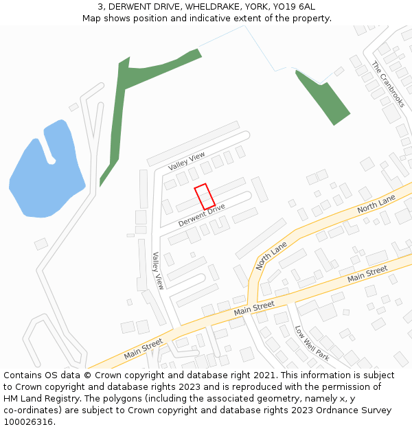 3, DERWENT DRIVE, WHELDRAKE, YORK, YO19 6AL: Location map and indicative extent of plot