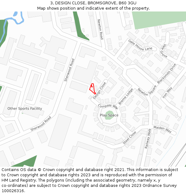 3, DESIGN CLOSE, BROMSGROVE, B60 3GU: Location map and indicative extent of plot