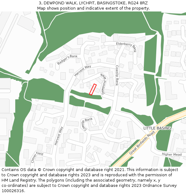 3, DEWPOND WALK, LYCHPIT, BASINGSTOKE, RG24 8RZ: Location map and indicative extent of plot
