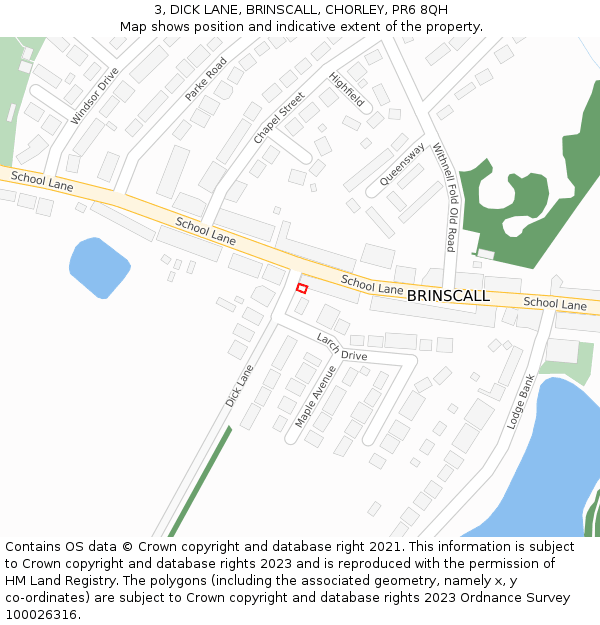 3, DICK LANE, BRINSCALL, CHORLEY, PR6 8QH: Location map and indicative extent of plot
