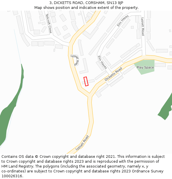 3, DICKETTS ROAD, CORSHAM, SN13 9JP: Location map and indicative extent of plot