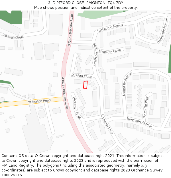 3, DIPTFORD CLOSE, PAIGNTON, TQ4 7DY: Location map and indicative extent of plot