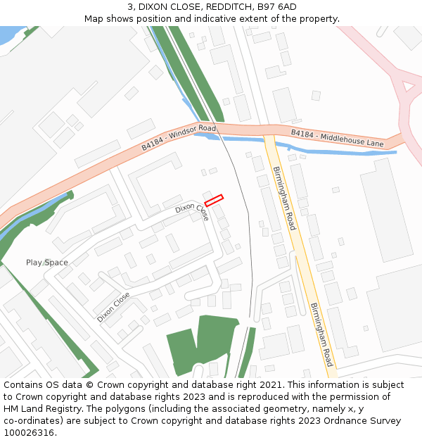 3, DIXON CLOSE, REDDITCH, B97 6AD: Location map and indicative extent of plot
