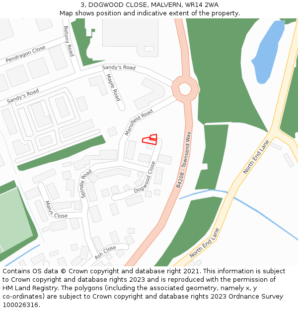 3, DOGWOOD CLOSE, MALVERN, WR14 2WA: Location map and indicative extent of plot
