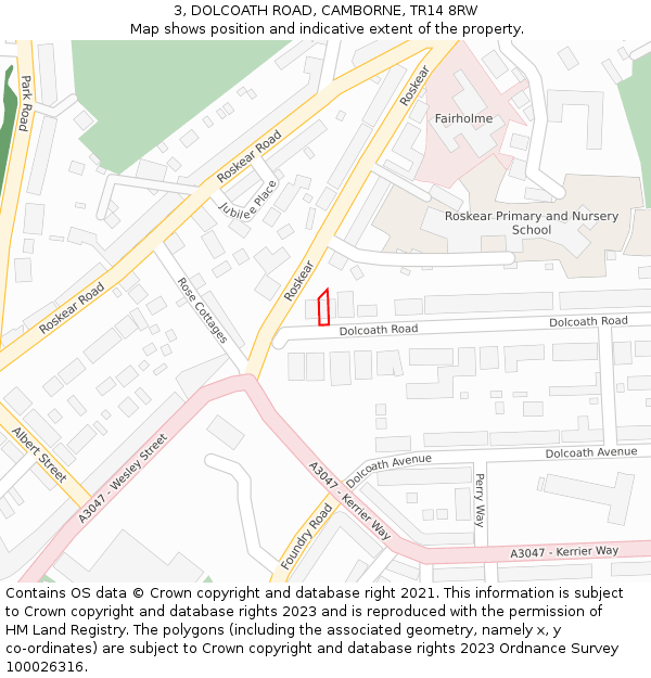3, DOLCOATH ROAD, CAMBORNE, TR14 8RW: Location map and indicative extent of plot