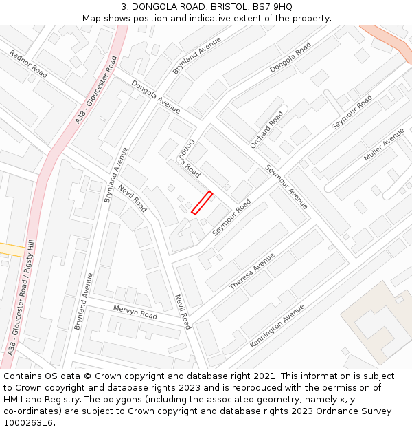 3, DONGOLA ROAD, BRISTOL, BS7 9HQ: Location map and indicative extent of plot