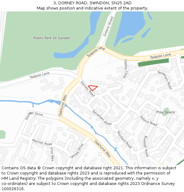 3, DORNEY ROAD, SWINDON, SN25 2AD: Location map and indicative extent of plot