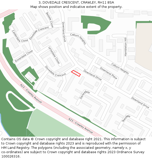 3, DOVEDALE CRESCENT, CRAWLEY, RH11 8SA: Location map and indicative extent of plot