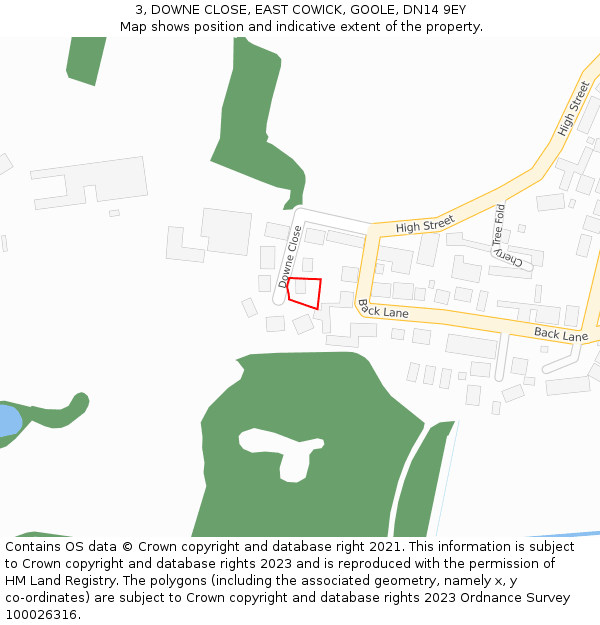 3, DOWNE CLOSE, EAST COWICK, GOOLE, DN14 9EY: Location map and indicative extent of plot
