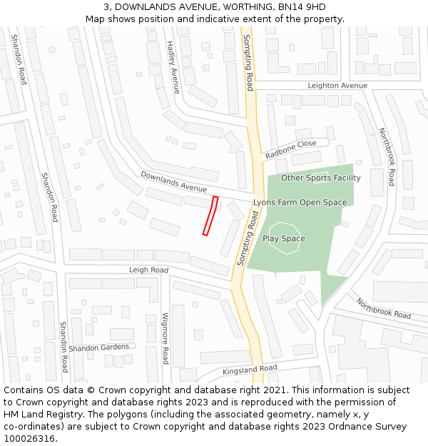 3, DOWNLANDS AVENUE, WORTHING, BN14 9HD: Location map and indicative extent of plot