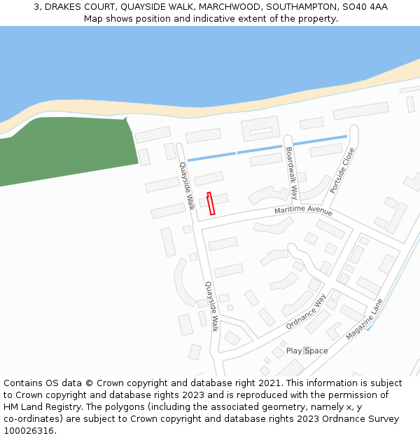 3, DRAKES COURT, QUAYSIDE WALK, MARCHWOOD, SOUTHAMPTON, SO40 4AA: Location map and indicative extent of plot