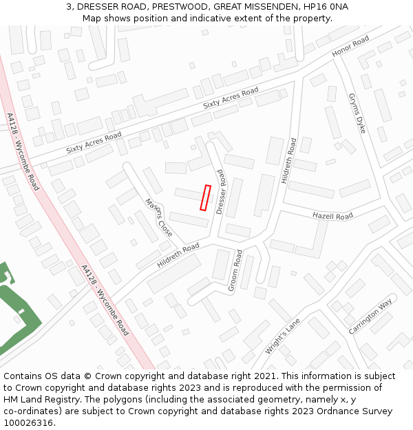 3, DRESSER ROAD, PRESTWOOD, GREAT MISSENDEN, HP16 0NA: Location map and indicative extent of plot