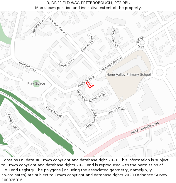 3, DRIFFIELD WAY, PETERBOROUGH, PE2 9RU: Location map and indicative extent of plot
