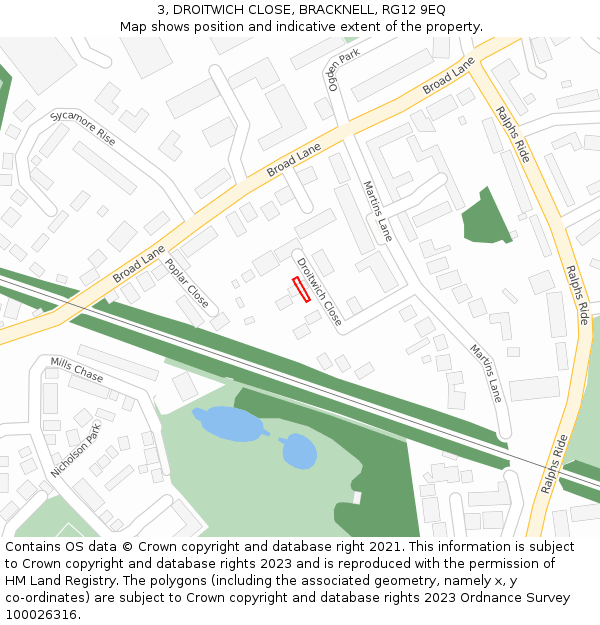3, DROITWICH CLOSE, BRACKNELL, RG12 9EQ: Location map and indicative extent of plot