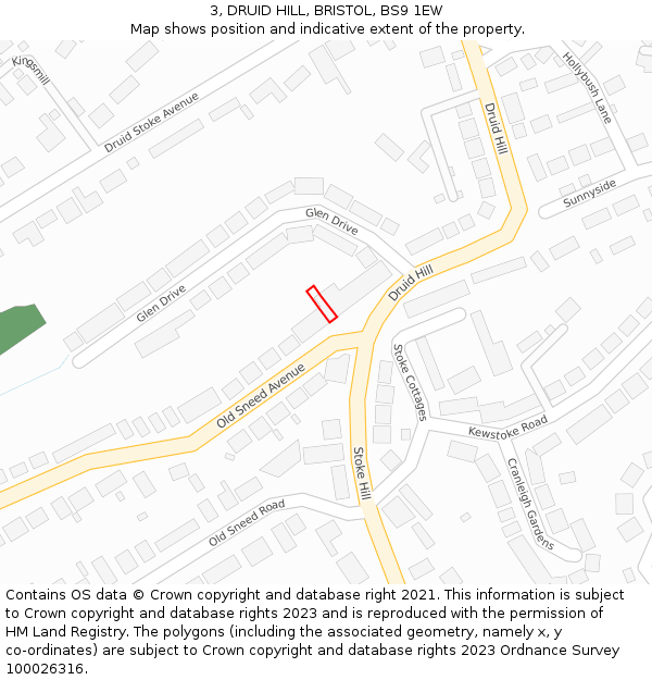 3, DRUID HILL, BRISTOL, BS9 1EW: Location map and indicative extent of plot