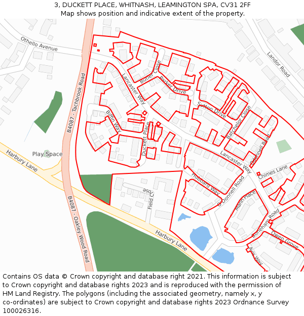 3, DUCKETT PLACE, WHITNASH, LEAMINGTON SPA, CV31 2FF: Location map and indicative extent of plot