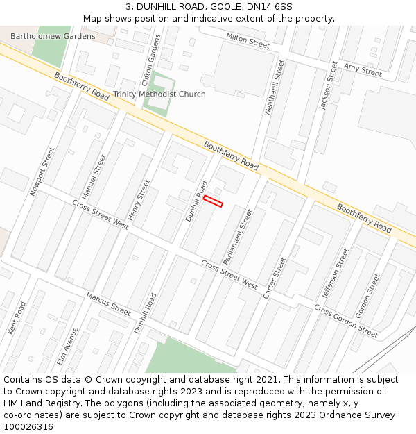 3, DUNHILL ROAD, GOOLE, DN14 6SS: Location map and indicative extent of plot