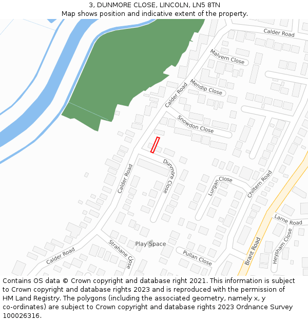 3, DUNMORE CLOSE, LINCOLN, LN5 8TN: Location map and indicative extent of plot
