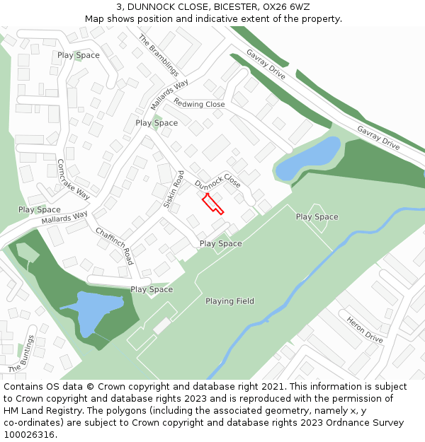 3, DUNNOCK CLOSE, BICESTER, OX26 6WZ: Location map and indicative extent of plot
