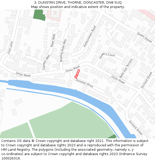 3, DUNSTAN DRIVE, THORNE, DONCASTER, DN8 5UQ: Location map and indicative extent of plot