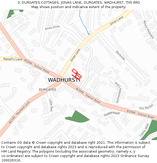 3, DURGATES COTTAGES, JONAS LANE, DURGATES, WADHURST, TN5 6RG: Location map and indicative extent of plot