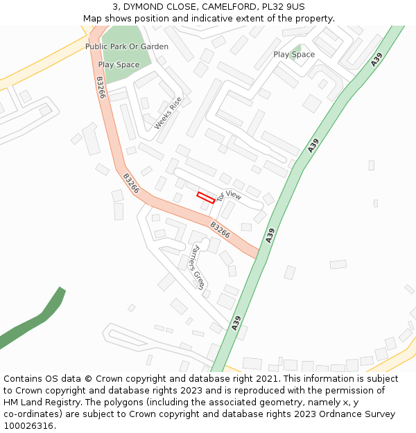 3, DYMOND CLOSE, CAMELFORD, PL32 9US: Location map and indicative extent of plot