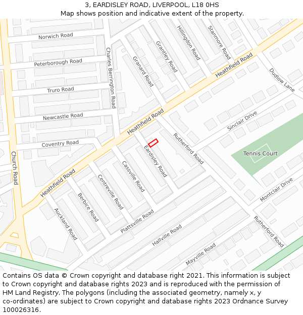 3, EARDISLEY ROAD, LIVERPOOL, L18 0HS: Location map and indicative extent of plot