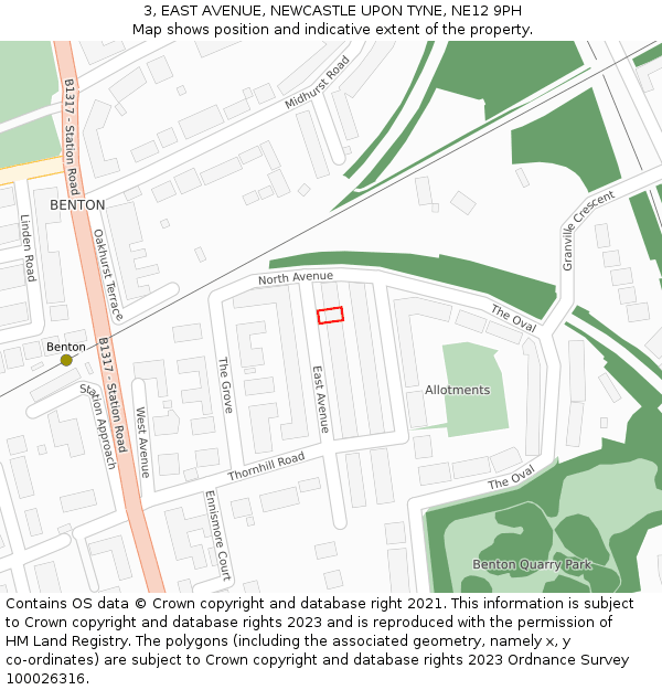 3, EAST AVENUE, NEWCASTLE UPON TYNE, NE12 9PH: Location map and indicative extent of plot