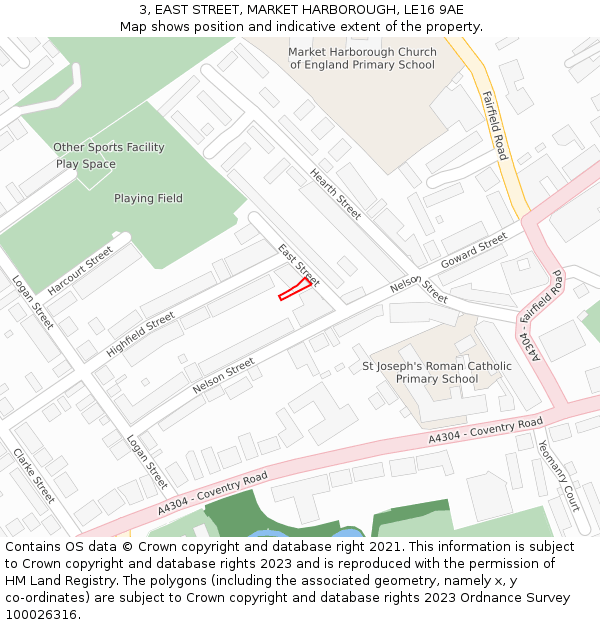 3, EAST STREET, MARKET HARBOROUGH, LE16 9AE: Location map and indicative extent of plot