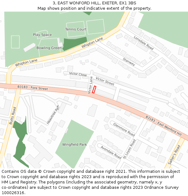 3, EAST WONFORD HILL, EXETER, EX1 3BS: Location map and indicative extent of plot