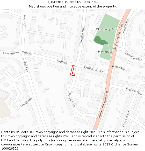 3, EASTFIELD, BRISTOL, BS9 4BH: Location map and indicative extent of plot