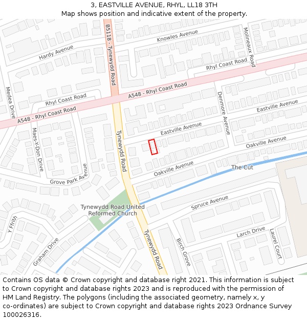3, EASTVILLE AVENUE, RHYL, LL18 3TH: Location map and indicative extent of plot