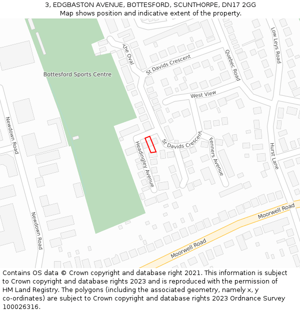 3, EDGBASTON AVENUE, BOTTESFORD, SCUNTHORPE, DN17 2GG: Location map and indicative extent of plot