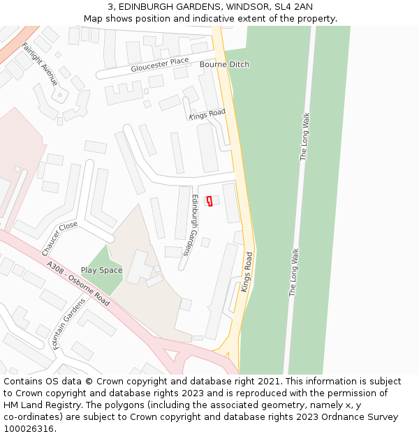 3, EDINBURGH GARDENS, WINDSOR, SL4 2AN: Location map and indicative extent of plot