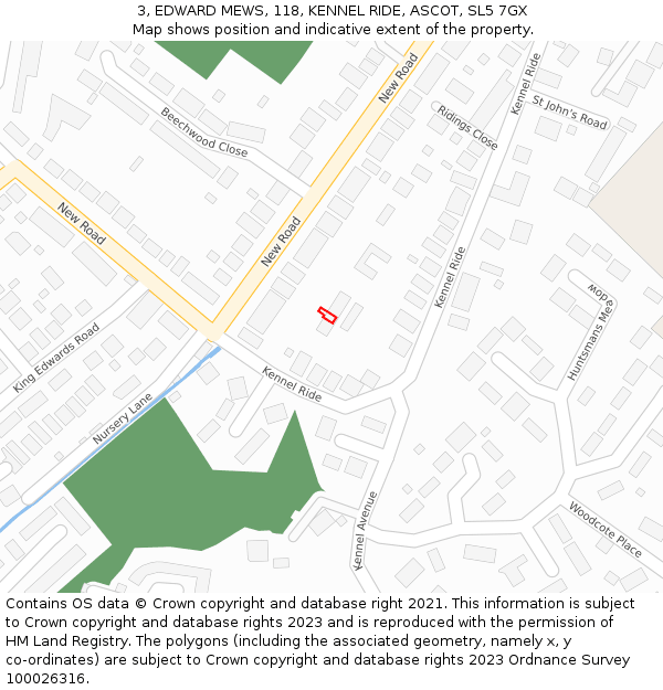3, EDWARD MEWS, 118, KENNEL RIDE, ASCOT, SL5 7GX: Location map and indicative extent of plot