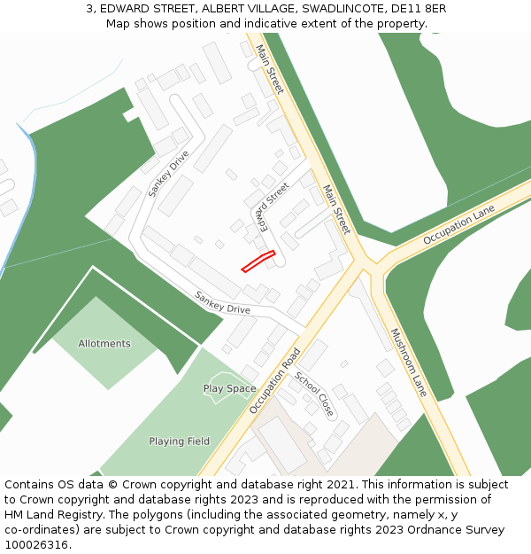 3, EDWARD STREET, ALBERT VILLAGE, SWADLINCOTE, DE11 8ER: Location map and indicative extent of plot