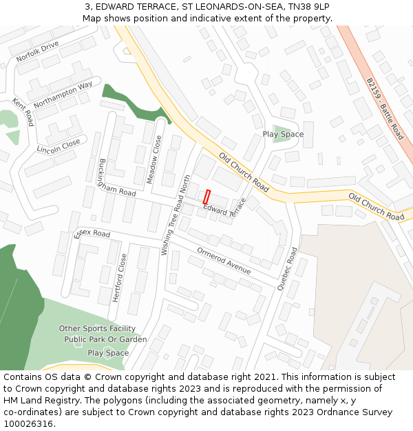 3, EDWARD TERRACE, ST LEONARDS-ON-SEA, TN38 9LP: Location map and indicative extent of plot