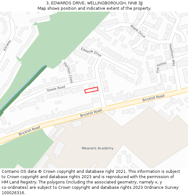 3, EDWARDS DRIVE, WELLINGBOROUGH, NN8 3JJ: Location map and indicative extent of plot