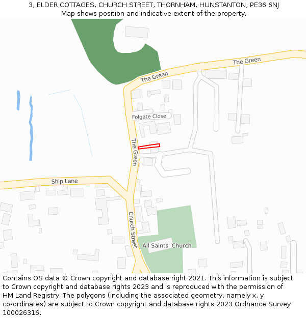 3, ELDER COTTAGES, CHURCH STREET, THORNHAM, HUNSTANTON, PE36 6NJ: Location map and indicative extent of plot