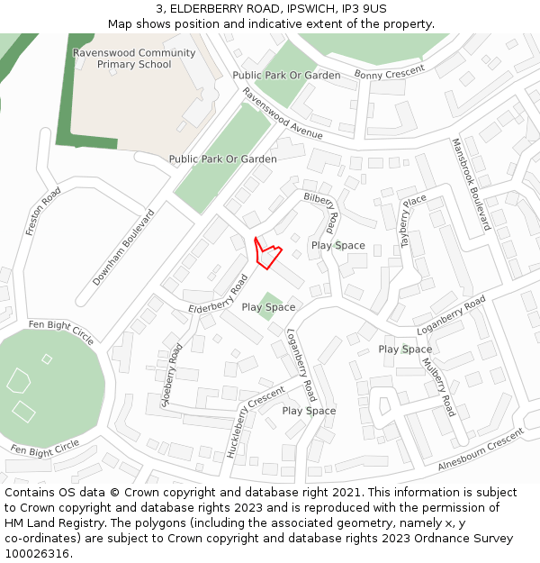 3, ELDERBERRY ROAD, IPSWICH, IP3 9US: Location map and indicative extent of plot