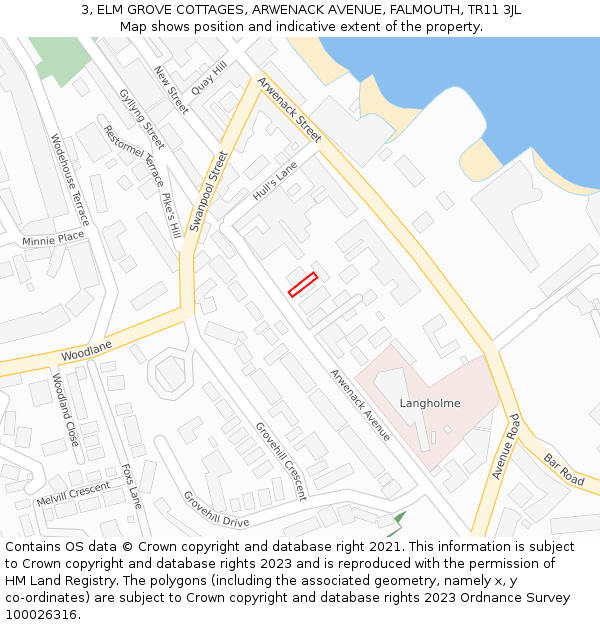 3, ELM GROVE COTTAGES, ARWENACK AVENUE, FALMOUTH, TR11 3JL: Location map and indicative extent of plot