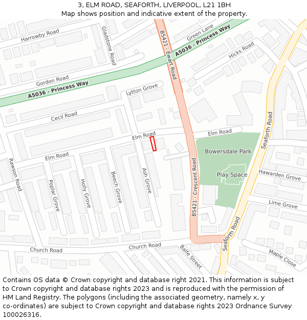 3, ELM ROAD, SEAFORTH, LIVERPOOL, L21 1BH: Location map and indicative extent of plot