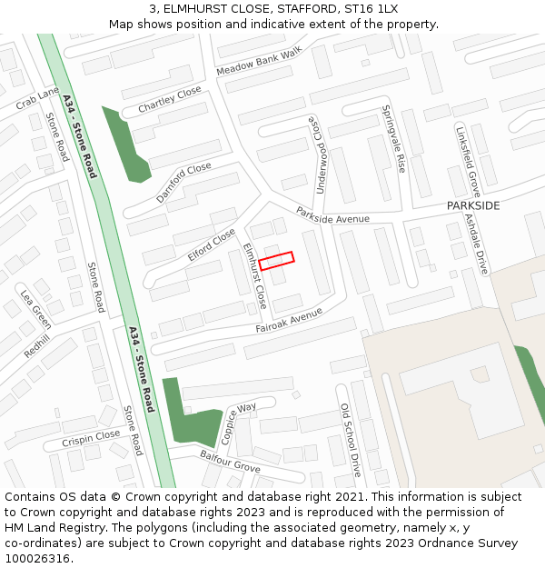 3, ELMHURST CLOSE, STAFFORD, ST16 1LX: Location map and indicative extent of plot