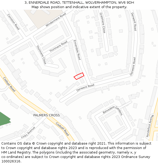 3, ENNERDALE ROAD, TETTENHALL, WOLVERHAMPTON, WV6 9DH: Location map and indicative extent of plot